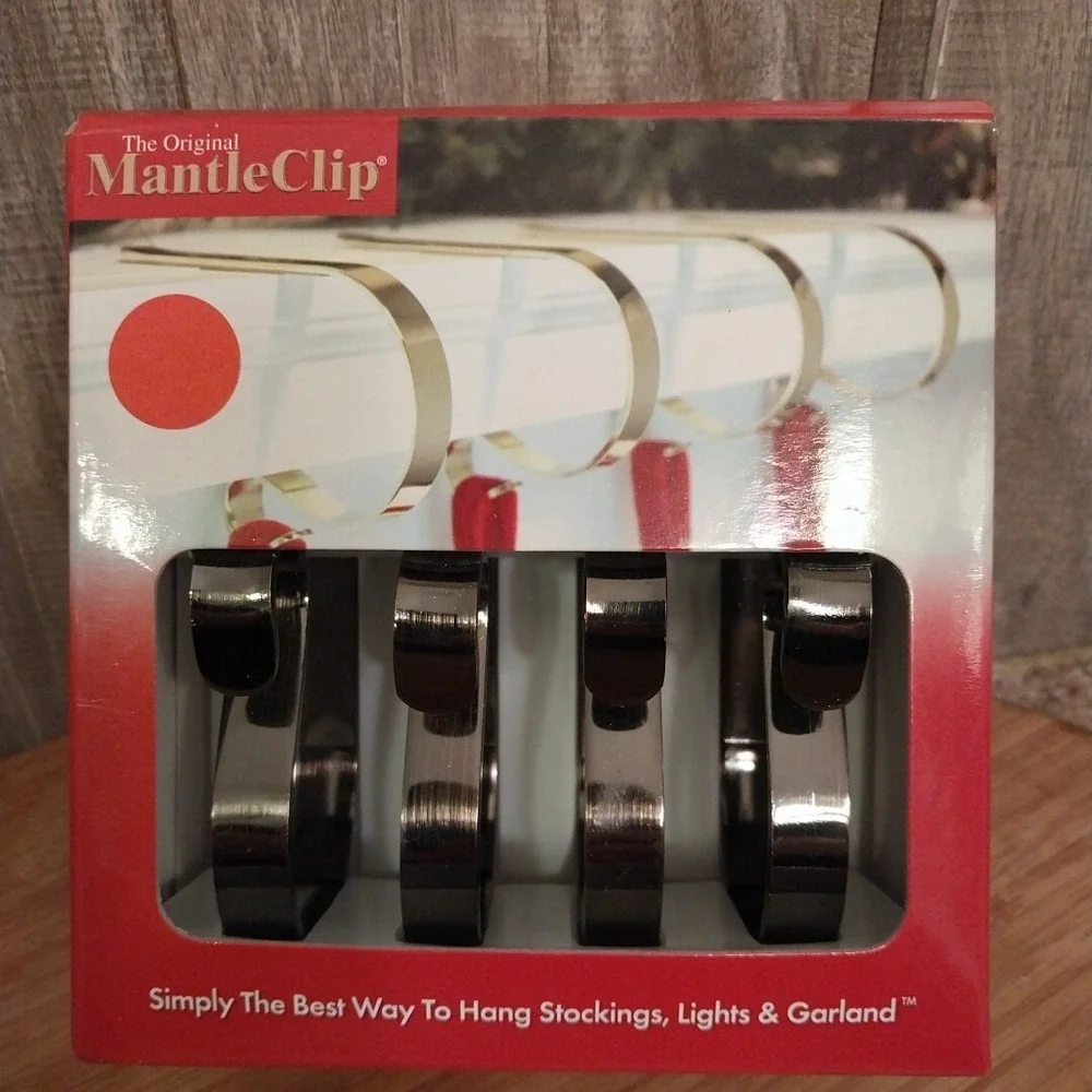 The Original Mantle Clip 4 Piece Brushed Bronze Stocking Holder Clips Hooks NOB